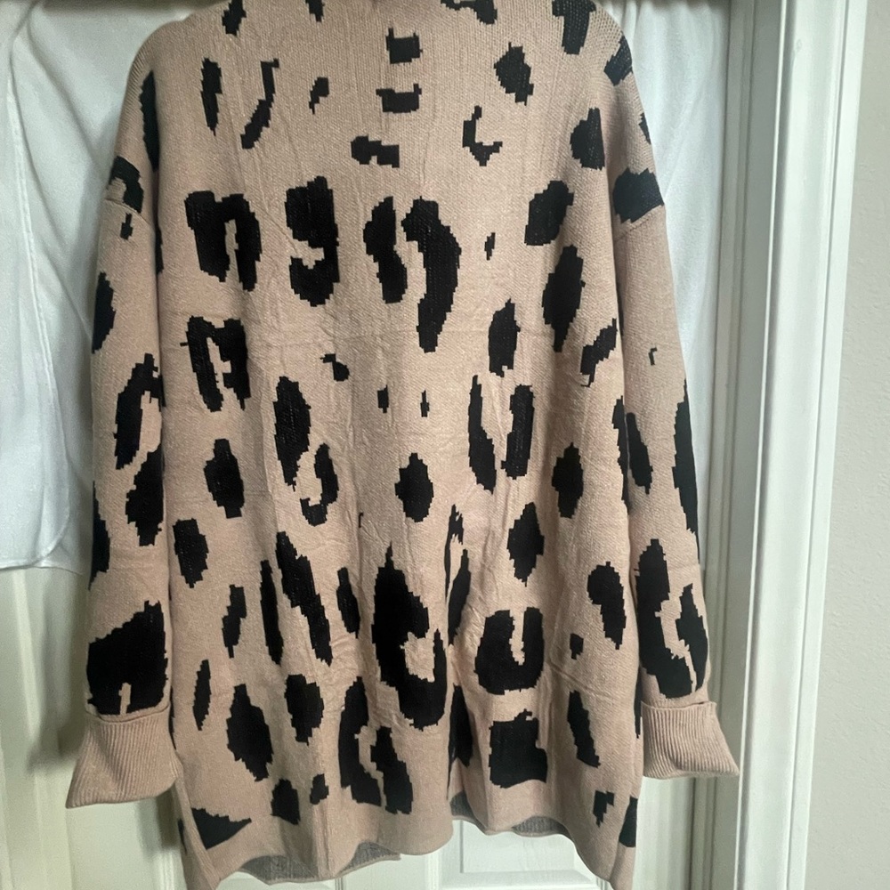 ZESICA Women's Fall Winter Long Sleeves Open Front Leopard Print Knitted Sweater - Picture 2 of 4